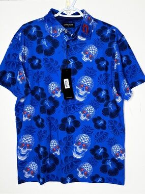 Druids golf polo pineapple skullz skull navy